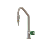 Right-hand laboratory water tap with fixed swanneck and pipe interrupter