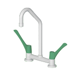 Divided-flow laboratory water mixer with aerator and wrist-action levers