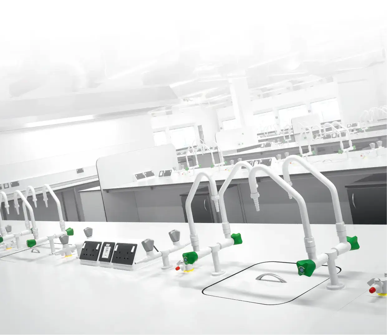 Laboratory equipped with Brownall Labtap laboratory fittings and water taps